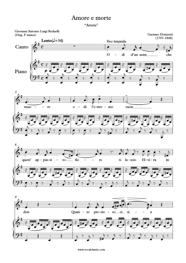 G. Donizetti : Amore e morte (E minor Key) PDF Sheet music