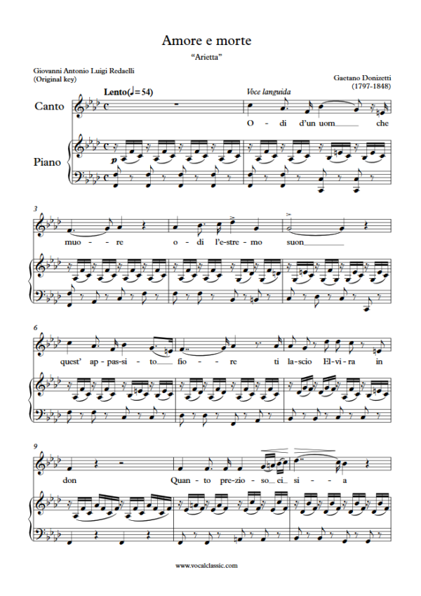 G. Donizetti : Amore e morte (F minor Key, Original) PDF Sheet music