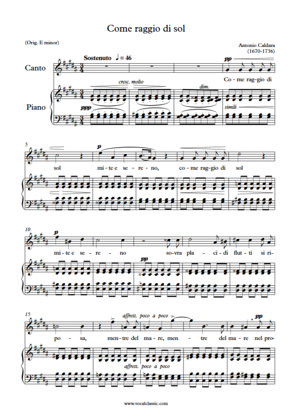 A. Caldara : Come raggio di sol (G sharp minor Key) PDF Sheet music