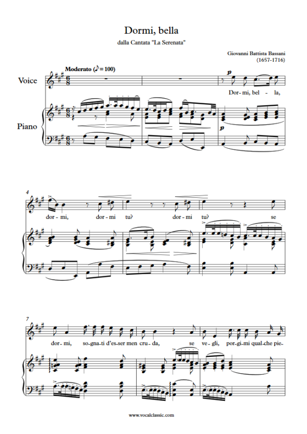 G. Bassani : Dormi, bella (A Key) PDF 2023 한예종 남자 입시곡 Sheet music