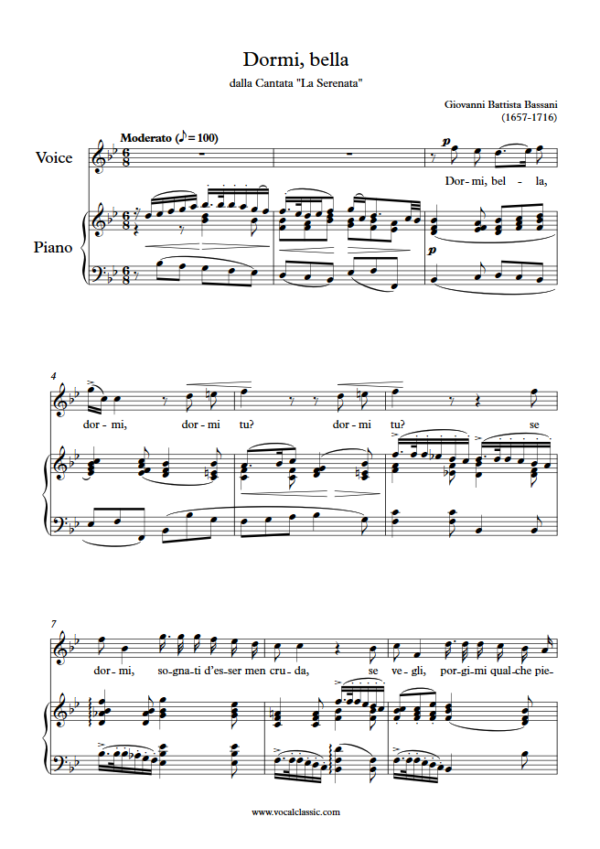 G. Bassani : Dormi, bella (Bb Key) PDF 2023 한예종 남자 입시곡 Sheet music