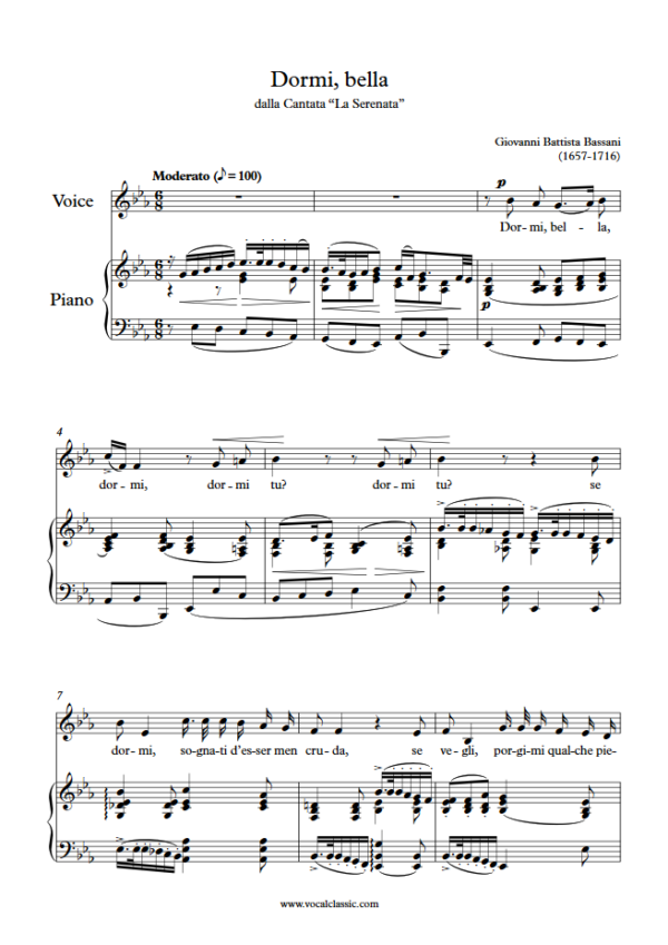 G. Bassani : Dormi, bella (Eb Key) PDF 2023 한예종 남자 입시곡 Sheet music