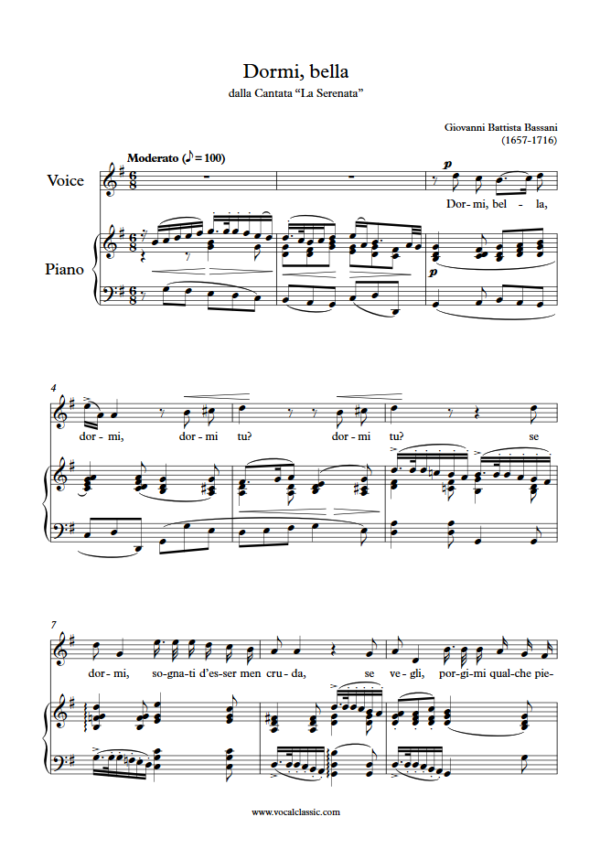 G. Bassani : Dormi, bella (G Key) PDF 2023 한예종 남자 입시곡 Sheet music