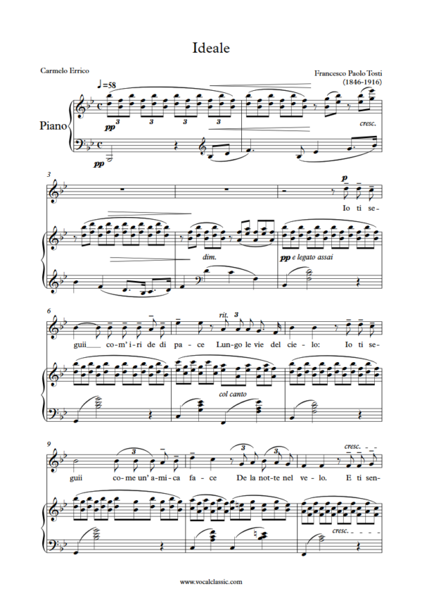 F. P. Tosti : Ideale (Bb Key) PDF – 4 pages Sheet music