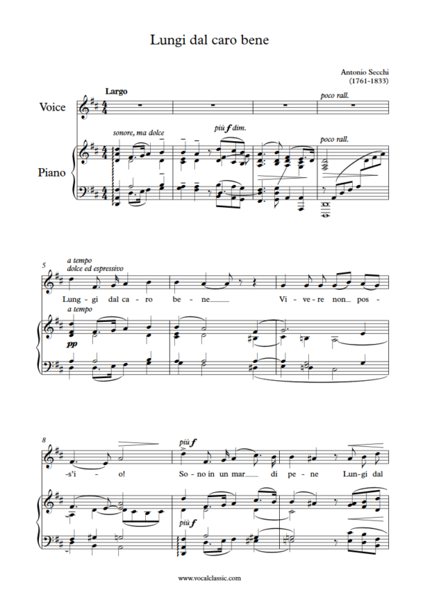 A. Secchi : Lungi dal caro bene (D Key) PDF 2023 한예종 여자 입시곡 Sheet music