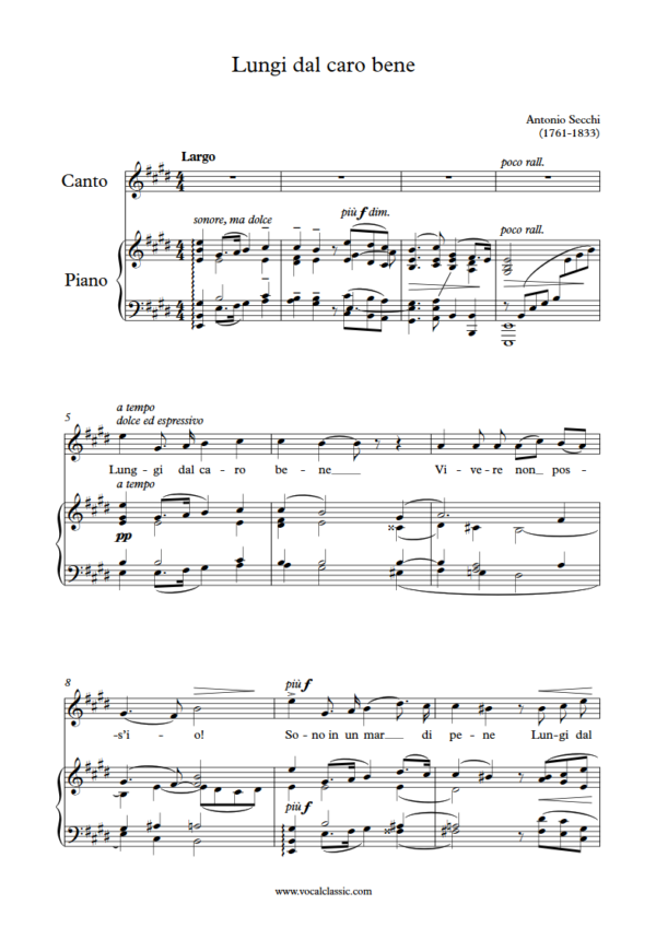 A. Secchi : Lungi dal caro bene (E Key) PDF 2023 한예종 여자 입시곡 Sheet music