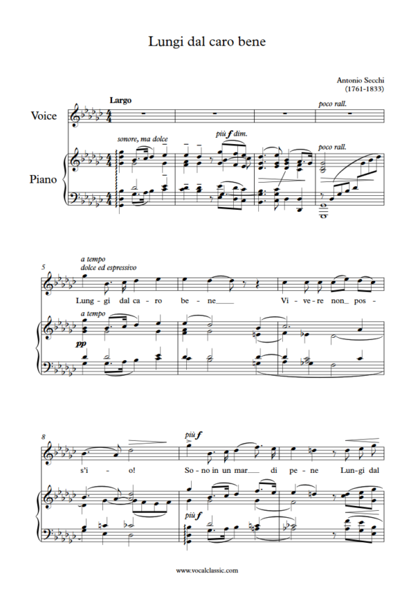 A. Secchi : Lungi dal caro bene (Gb Key) PDF 2023 한예종 여자 입시곡 Sheet music