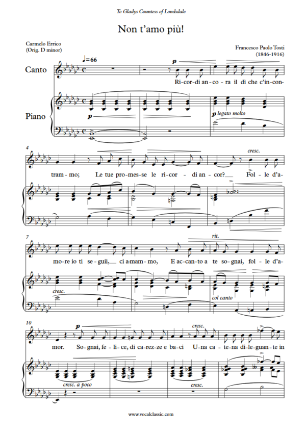 F. P. Tosti : Non t’amo più (Eb minor Key) PDF Sheet music