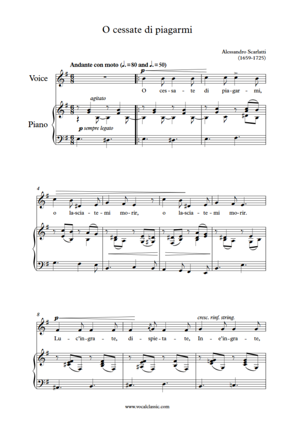 A. Scarlatti : O cessate di piagarmi (E minor key, Original) PDF 2023 한예종 여자 입시곡 Sheet music