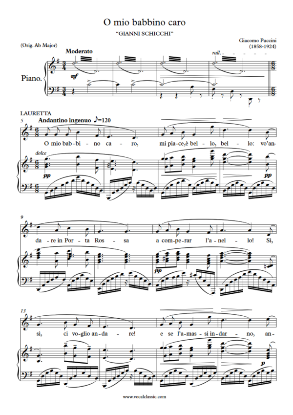 G. Puccini : O mio babbino caro (G Key) PDF Sheet music