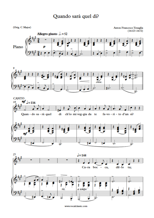 A. F. Tenaglia : Quando sarà quel dì? (A Key) PDF Sheet music