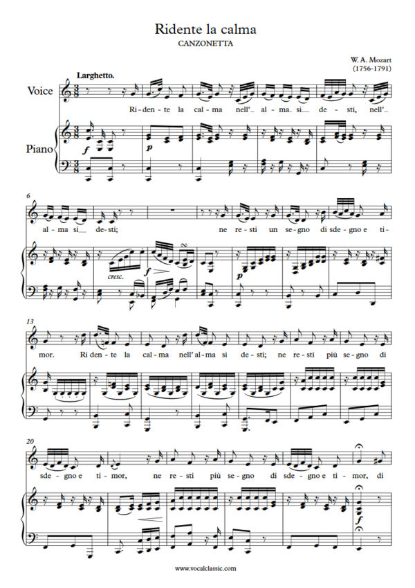 W. A. Mozart : Ridente la calma (C Key) PDF Sheet music