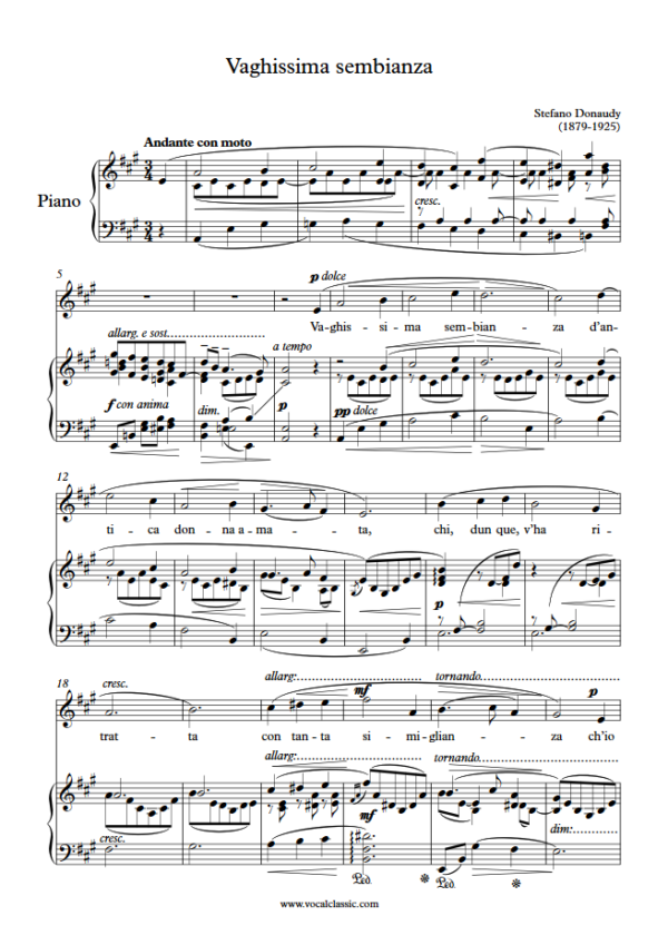 S. Donaudy : Vaghissima sembianza (A Key, Original) for high voice PDF 2023 한예종 남자 입시곡 Sheet music