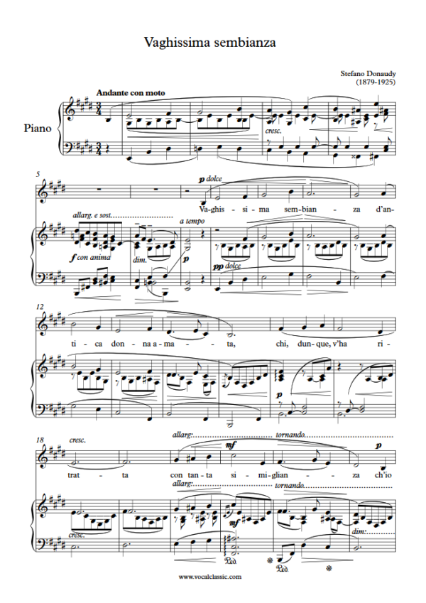 S. Donaudy : Vaghissima sembianza (E Key) PDF 2023 한예종 남자 입시곡 Sheet music