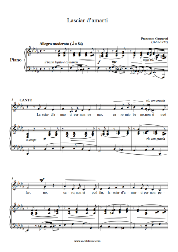 F. Gasparini : Lasciar d’amarti(Bb minor Key) PDF Sheet music