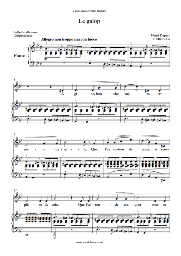 H. Duparc : Le galop (G minor Key, Original) PDF Sheet music