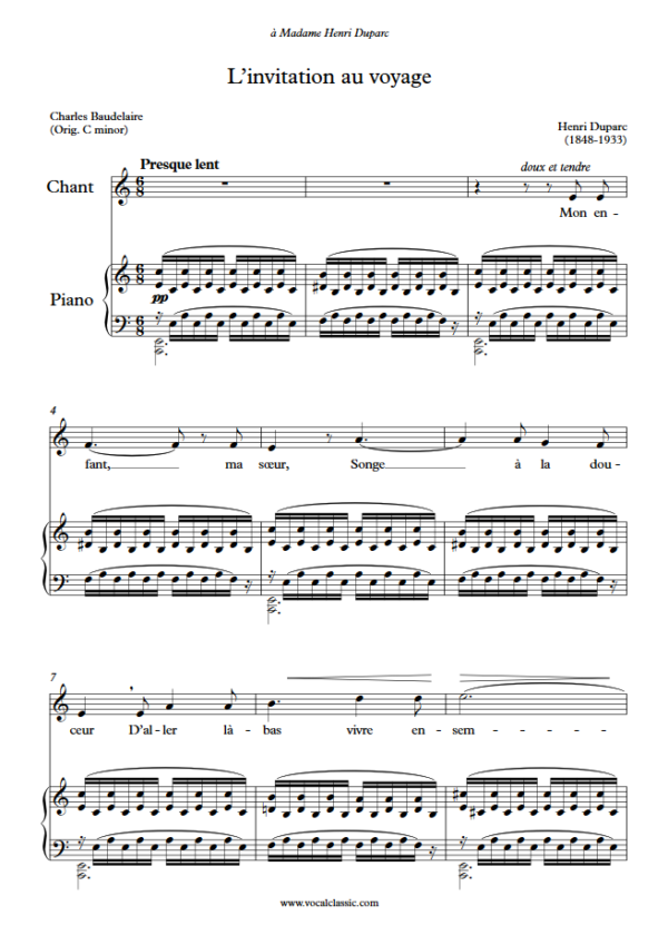 H. Duparc : L’invitation au voyage (A minor Key) PDF Sheet music