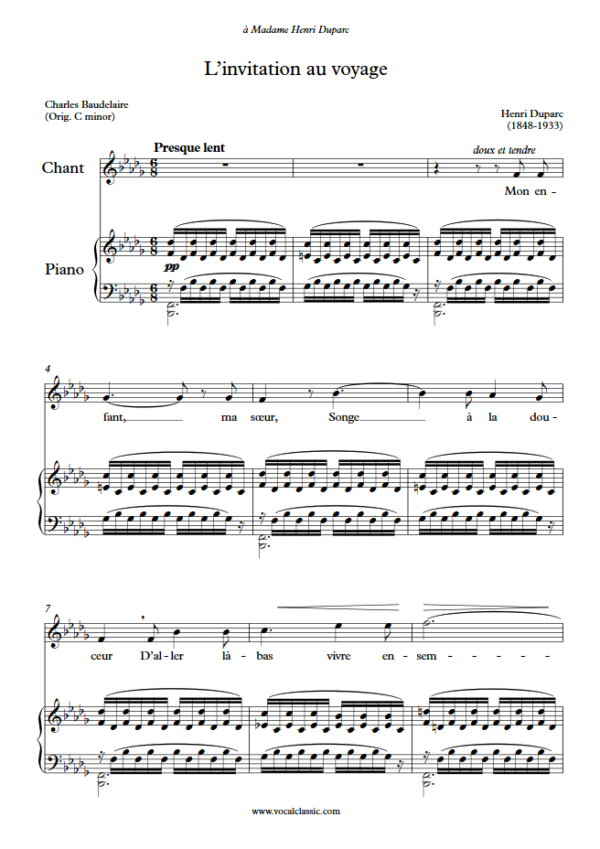 H. Duparc : L’invitation au voyage (Bb minor Key) PDF Sheet music