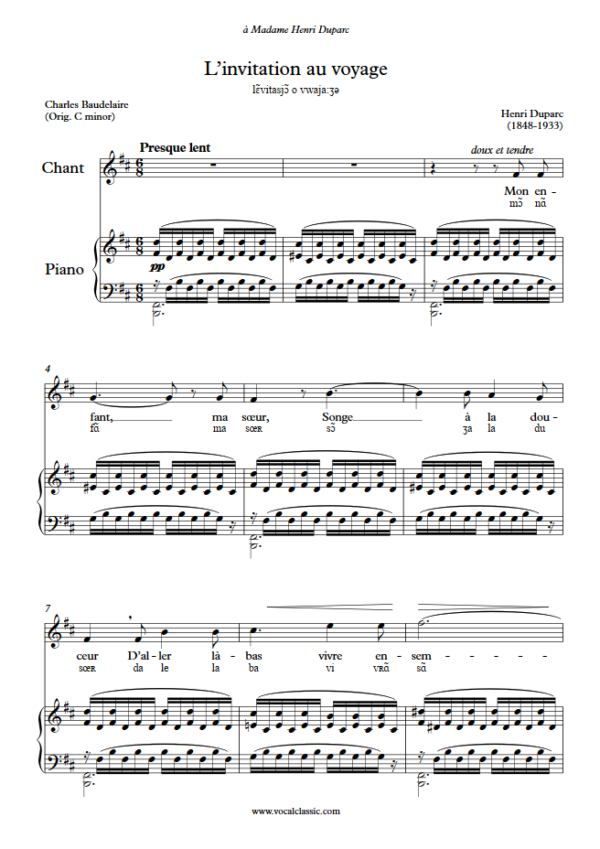 H. Duparc : L’invitation au voyage with IPA (B minor Key) PDF Sheet music