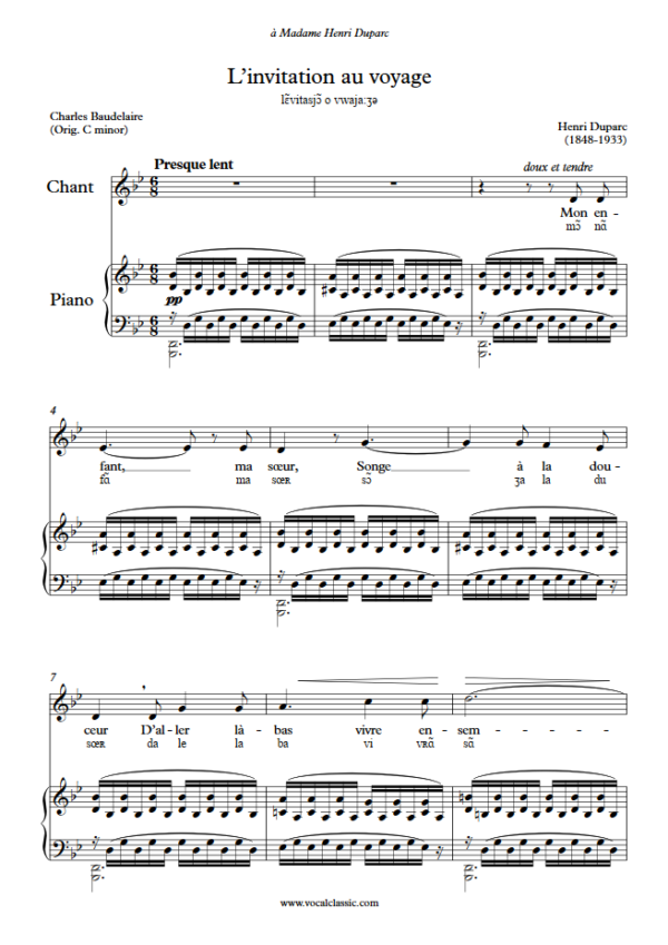 H. Duparc : L’invitation au voyage with IPA (G minor Key) PDF Sheet music