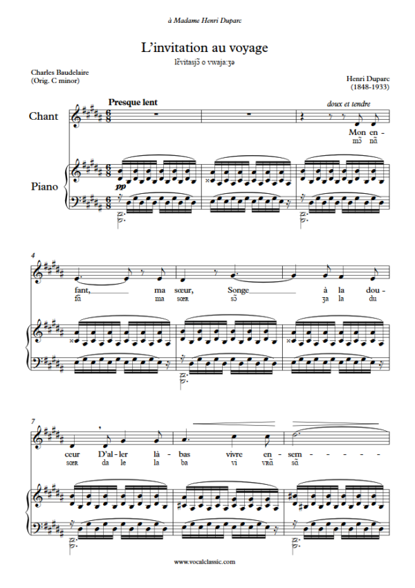 H. Duparc : L’invitation au voyage with IPA (G sharp minor Key) PDF Sheet music