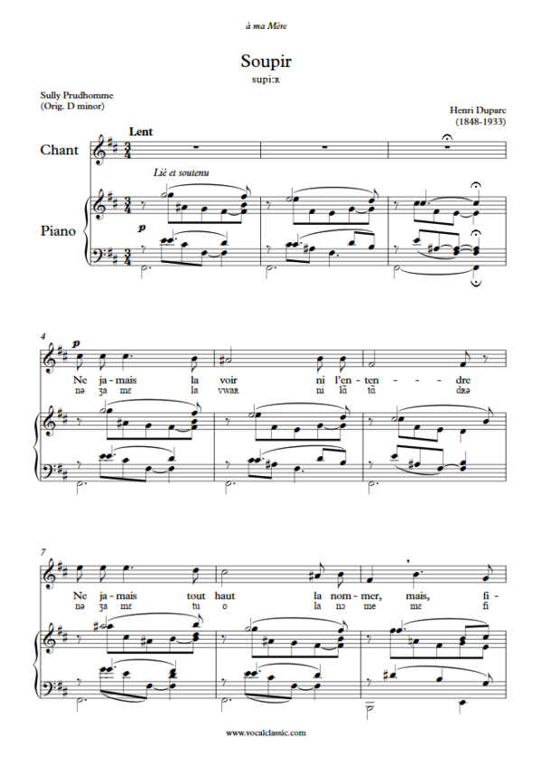 H. Duparc : Soupir with IPA (B minor Key) PDF Sheet music