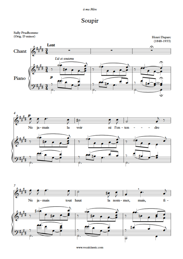 H. Duparc : Soupir (C sharp minor Key) PDF Sheet music