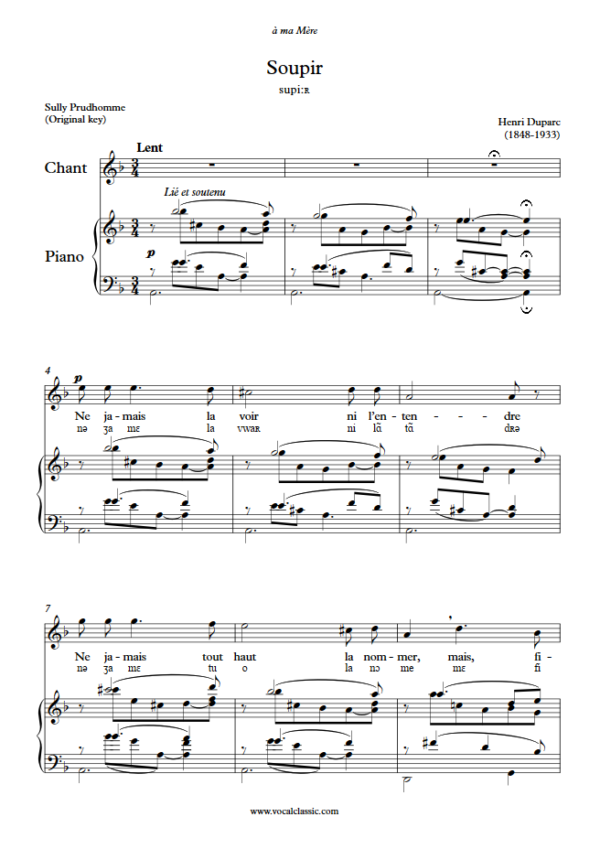 H. Duparc : Soupir with IPA (D minor Key, Original) PDF Sheet music