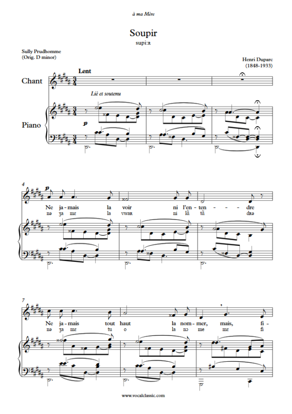 H. Duparc : Soupir with IPA (G sharp minor Key) PDF Sheet music