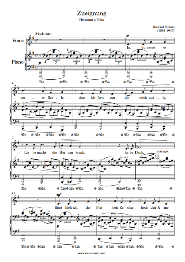 R. Strauss : Zueignung (G Key) PDF Sheet music