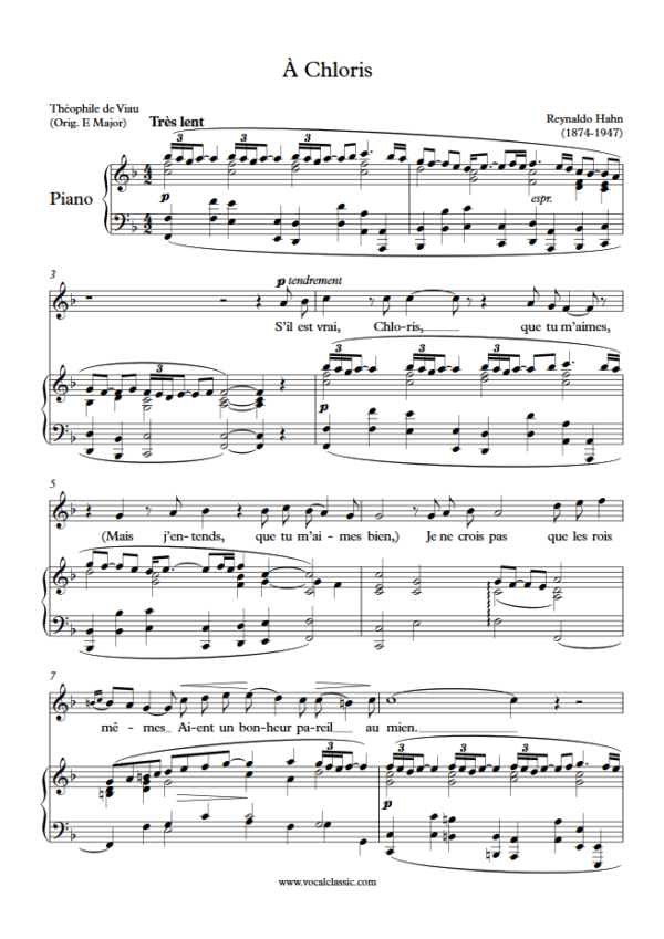 R. Hahn : À Chloris (F Key) PDF Sheet music