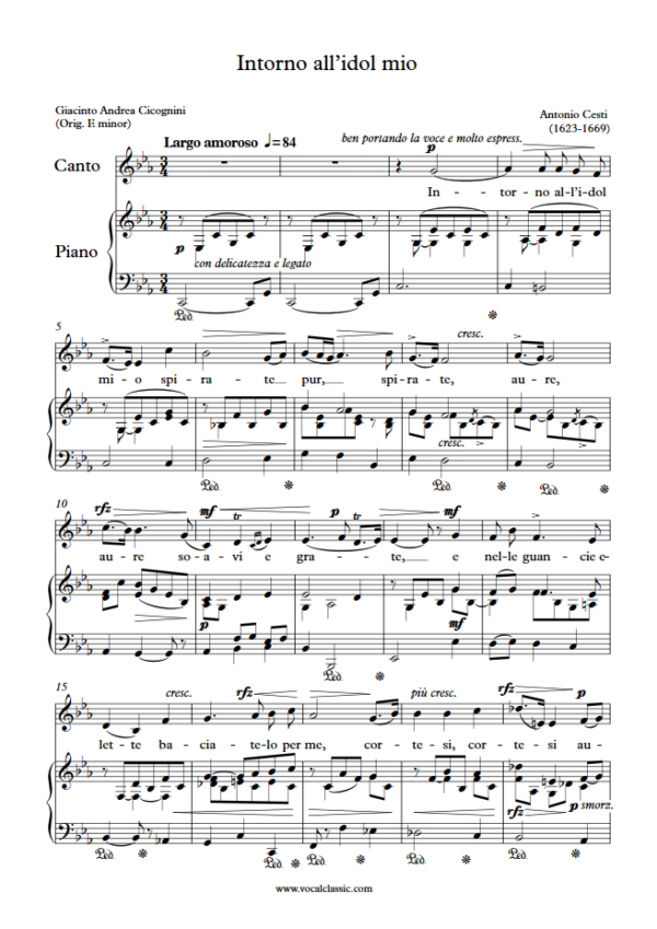 A. Cesti : Intorno all’idol mio (C minor Key) PDF Sheet music