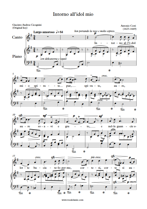 A. Cesti : Intorno all’idol mio (E minor Key, Original) PDF Sheet music