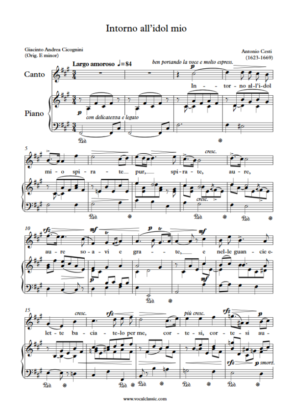 A. Cesti : Intorno all’idol mio (F sharp minor Key) PDF Sheet music