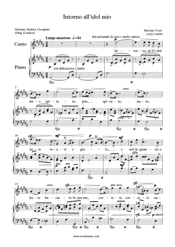 A. Cesti : Intorno all’idol mio (G sharp minor Key) PDF Sheet music