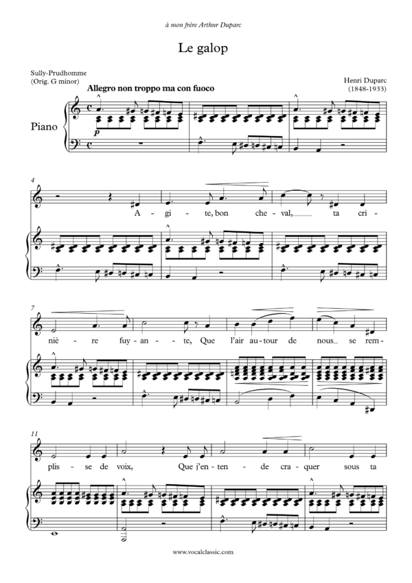 H. Duparc : Le galop (A minor Key) PDF Sheet music