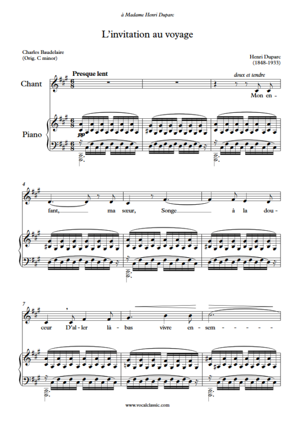 H. Duparc : L’invitation au voyage (F sharp minor Key) PDF Sheet music