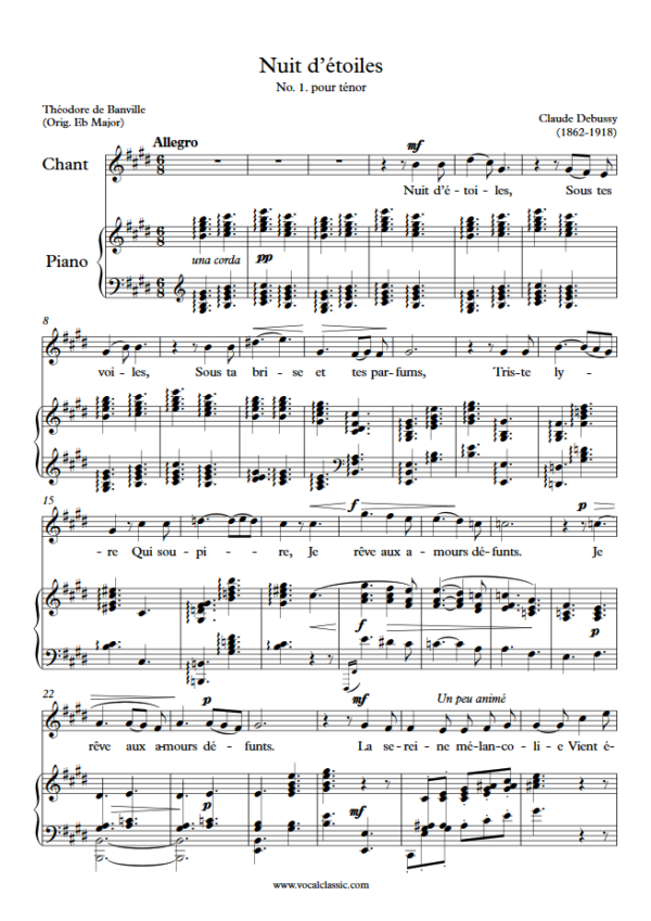 C. Debussy : Nuit d’étoiles (E Key) PDF Sheet music