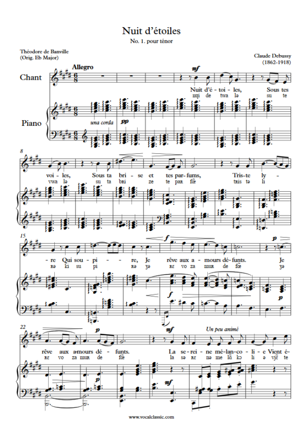 C. Debussy : Nuit d’étoiles with IPA(E Key) PDF Sheet music