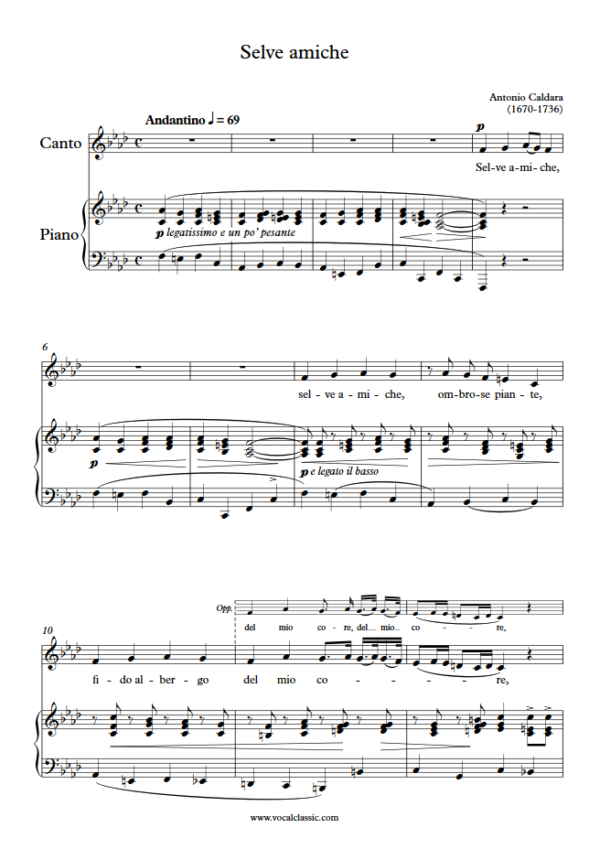 A. Caldara : Selve amiche (F minor Key) PDF Sheet music