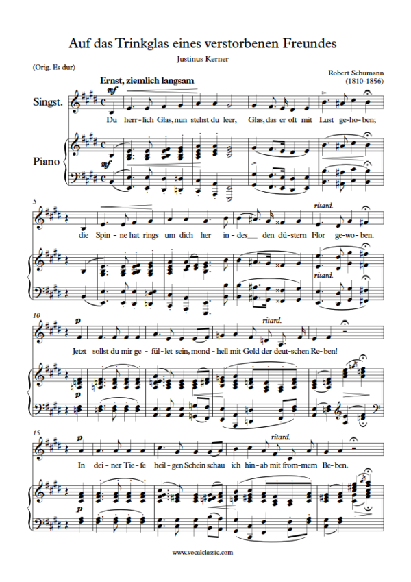 R. Schumann : Auf das Trinkglas eines verstorbenen Freundes (E Key) PDF Sheet music