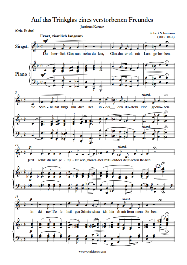 R. Schumann : Auf das Trinkglas eines verstorbenen Freundes (F Key) PDF Sheet music