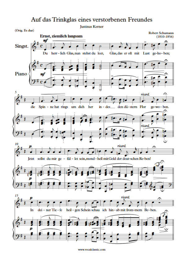 R. Schumann : Auf das Trinkglas eines verstorbenen Freundes (G Key) PDF Sheet music