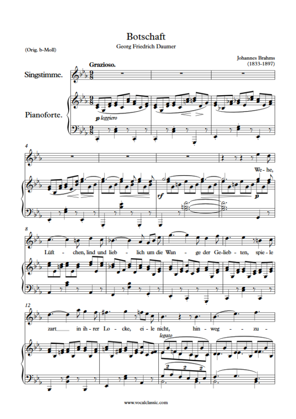 J. Brahms : Botschaft (C minor Key) PDF Sheet music