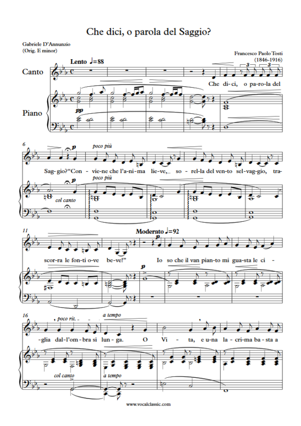 F. P. Tosti : Che dici, o parola del Saggio? (C minor Key) PDF Sheet music