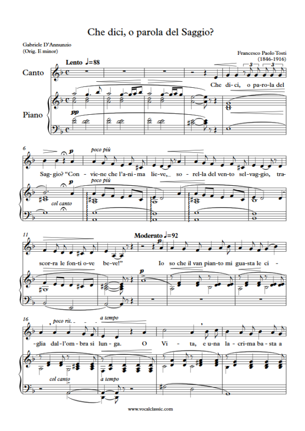 F. P. Tosti : Che dici, o parola del Saggio? (D minor Key) PDF Sheet music