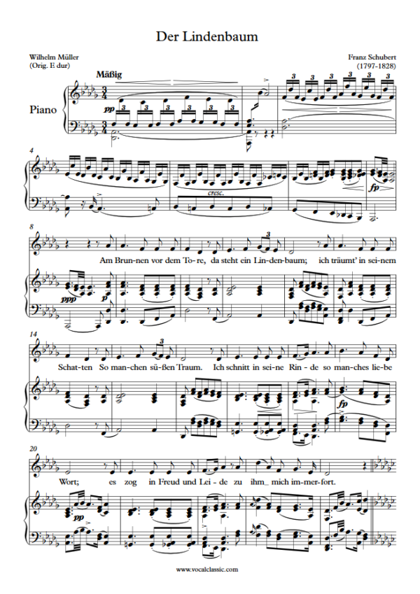 F. Schubert : Der Lindenbaum (Db Key) PDF Sheet music