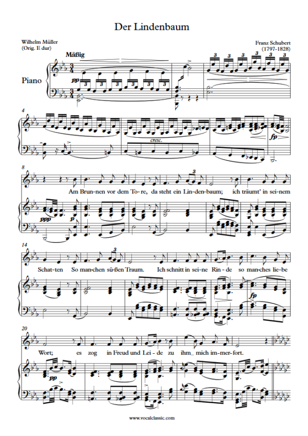 F. Schubert : Der Lindenbaum (Eb Key) PDF Sheet music