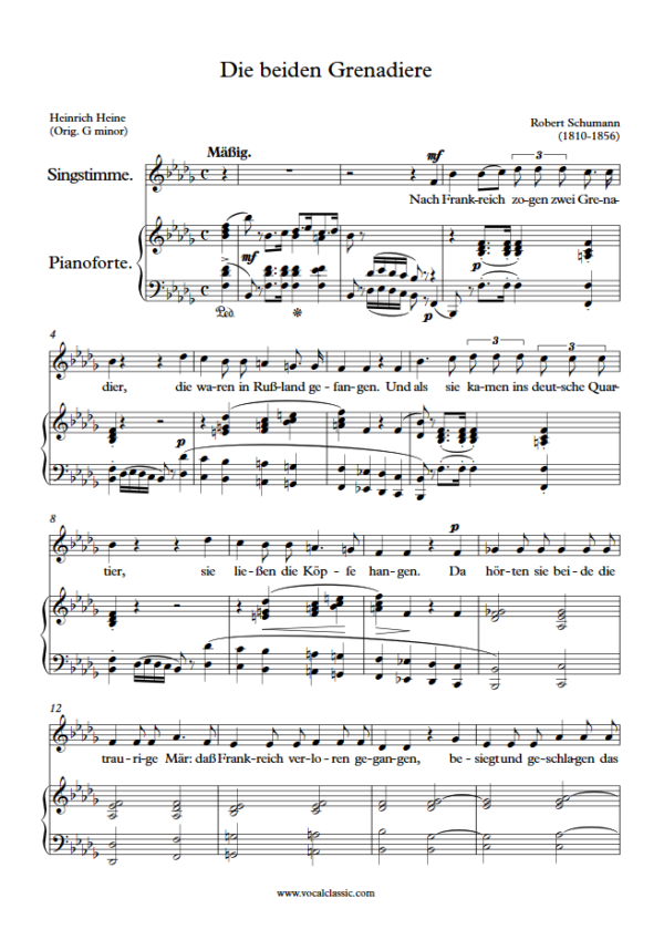 R. Schumann : Die beiden Grenadiere (Bb minor Key) PDF Sheet music