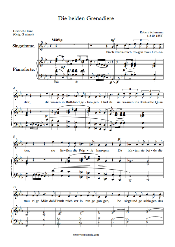 R. Schumann : Die beiden Grenadiere (C minor Key) PDF Sheet music